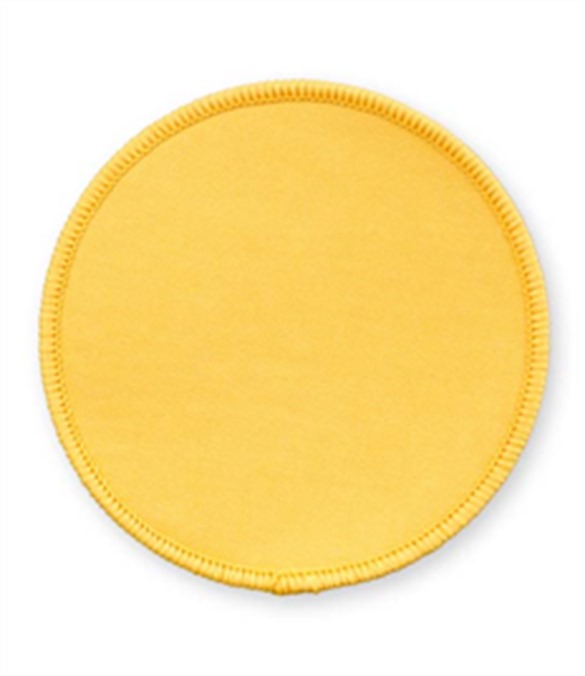 Pack of 25 Yellow Circle Badges with Heatseal (choice of edging colour)