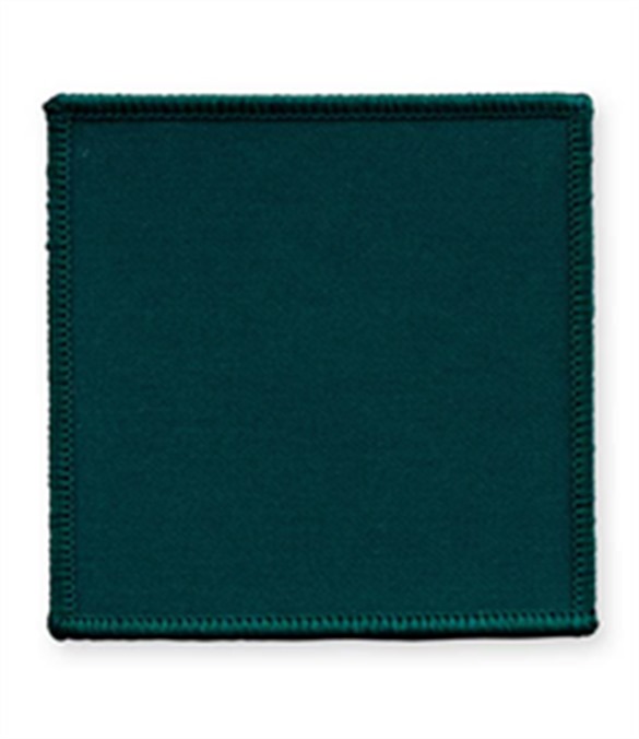 Pack of 25 Bottle Green Square Badges with Heatseal (choice of edging colour)