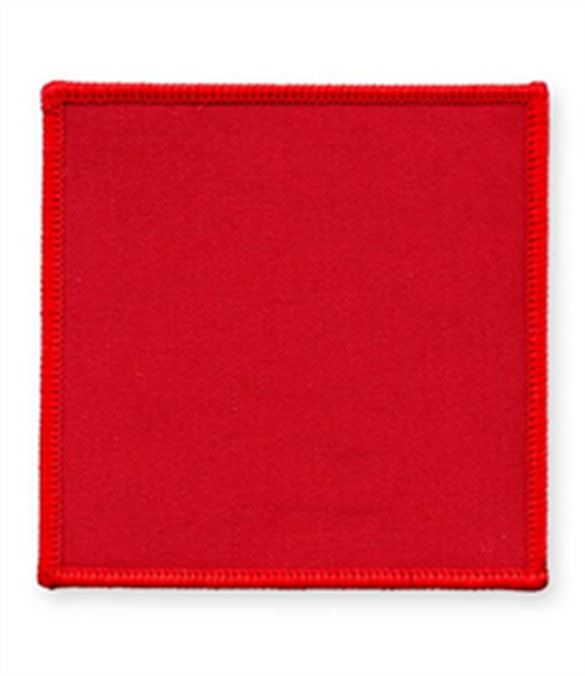 Pack of 25 Red Square Badges with Heatseal (choice of edging colour)