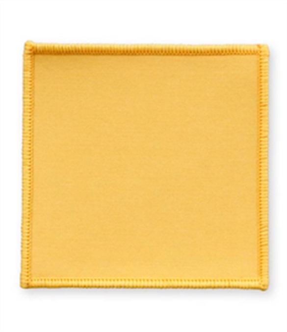 Pack of 25 Yellow Square Badges with Heatseal (choice of edging colour)