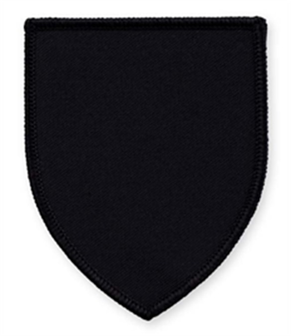 Pack of 25 Black Shield Badges with Heatseal (choice of edging colour)