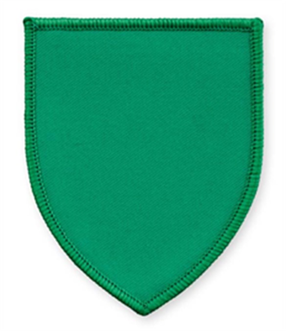 Pack of 25 Emerald Green Shield Badges with Heatseal (choice of edging colour)