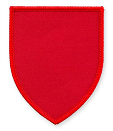 Pack of 25 Red Shield Badges with Heatseal (choice of edging colour)