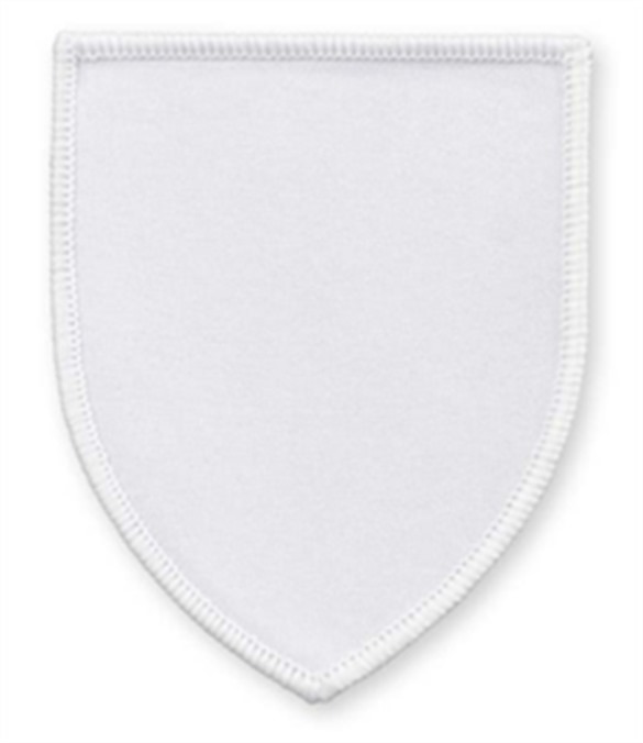 Pack of 25 White Shield Badges with Heatseal (choice of edging colour)