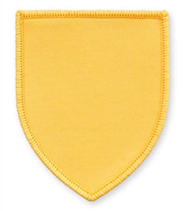 Pack of 25 Yellow Shield Badges with Heatseal (choice of edging colour)