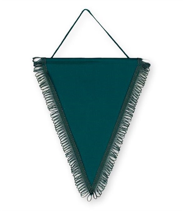 Pack of 10 Bottle Green Satin Triangle Pennants (choice of fringe colour)