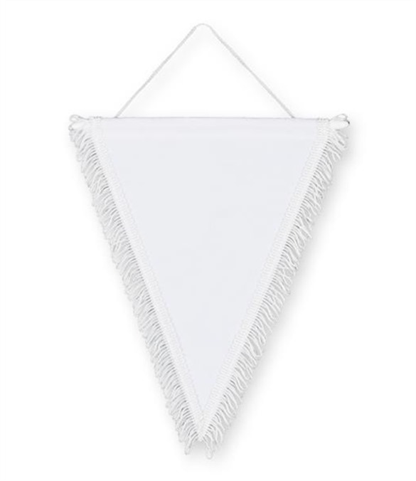 Pack of 10 White Satin Triangle Pennants (chocie of fringe colour)