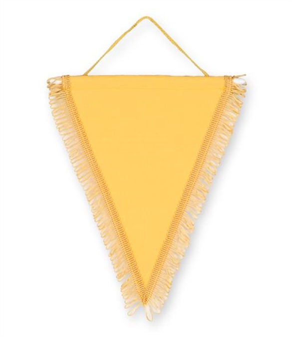 Pack of 10 Yellow Satin Triangle Pennants (choice of fringe colour)