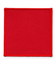 Pack of 25 Red Square Badges with Heatseal (choice of edging colour)