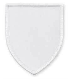 Pack of 25 White Shield Badges with Heatseal (choice of edging colour)