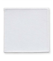 Pack of 25 White Square Badges (choice of edging colour)