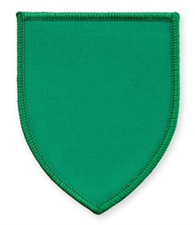Pack of 25 Emerald Green Shield Badges with Velcro (choice of edging colour)